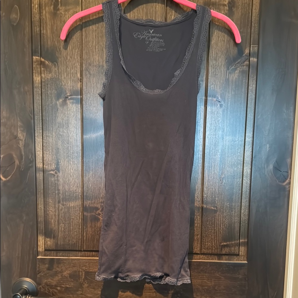 American Eagle Women's grey blue Lace Trim Tank Top Size Small